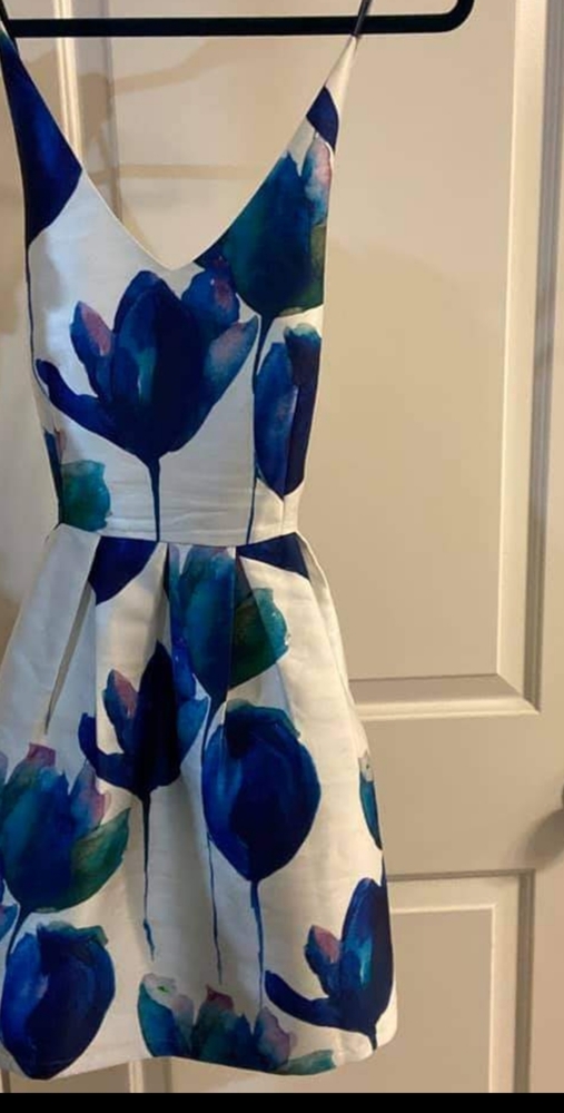 Blue & white floral cocktail dress